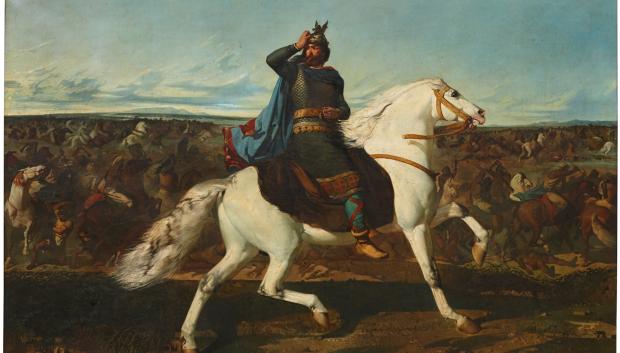 El rey Don Rodrigo en la batalla de los Monstes Transductinos. De Marcelino Unceta y López