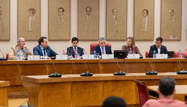 Francisco Javier Soto del Río, Héctor Palencia, Unai Mezcua, José Vicente Marí, Paloma Martín y Santiago Calvo, durante la jornada parlamentaria celebrada en el Congreso
