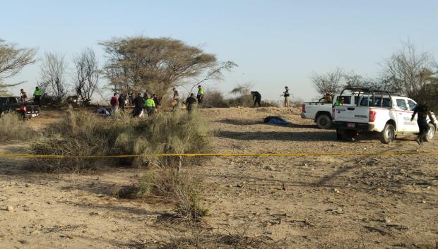 Integrantes de la Policía de Perú operan en la zona donde se ha estrellado la avioneta