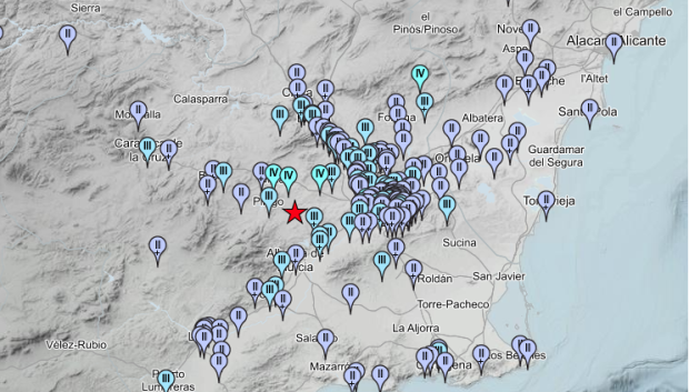 Intensidad del terremoto según la localidad