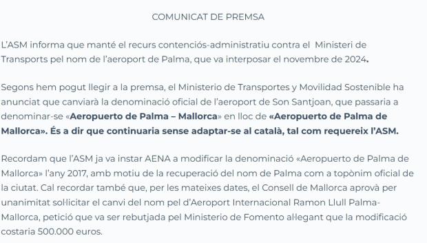 Comunicado de la Assemblea Sobiranista de Mallorca