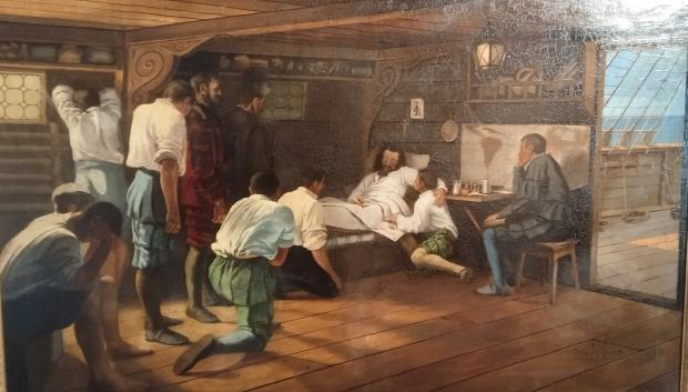 Juan Sebastián Elcano en su lecho de muerte, pintado por F. Guevara