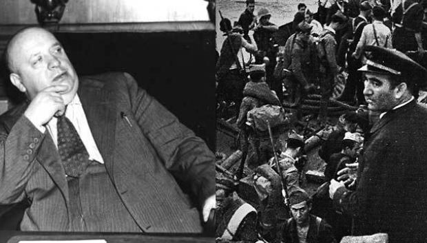 Indalecio Prieto, en su despacho, y Alberto Bayo, durante el desembarco en Mallorca en agosto de 1936.