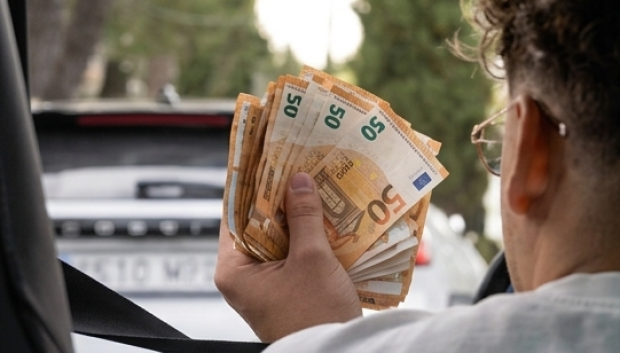 El conductor le enseña los billetes pese a decirle que no tiene dinero