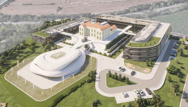 Ilustración del complejo con el proyecto de oficinas y uso hotelero