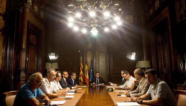 El presidente del Gobierno, Mariano Rajoy, durante la reunión mantenida en la Delegación del Gobierno en Cataluña sobre el atentando terrorista de 2017