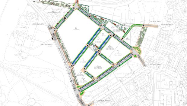 Plano del proyecto de urbanización de la antigua cárcel de Carabanchel