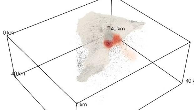 Visualización tridimensional de la estructura profunda bajo la isla de Tenerife