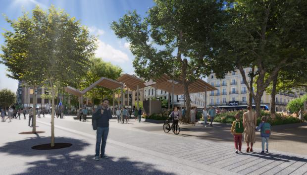 Recreación de la plaza de Jacinto Benavente desde la calle de la Bolsa