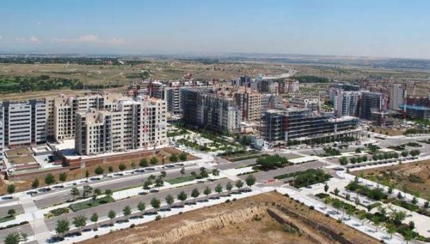 Foto área de la construcción de viviendas de Valdebebas