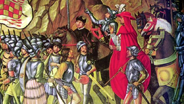 La toma de Orán por el cardenal Cisneros, fresco de Juan de Borgoña (1514)