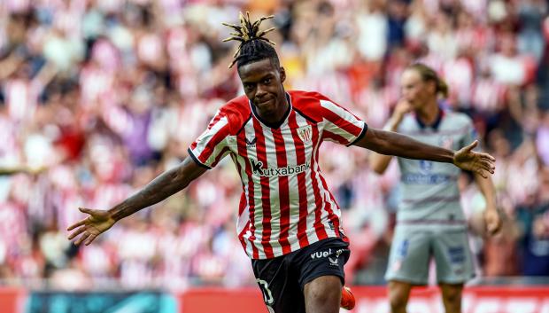 Nico Williams celebra marcar el 1-0 ante el Atlético de Madrid