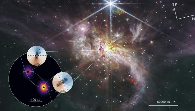 Combinación de imágenes de IRAS-07299 generadas a partir de los datos obtenidos con ALMA y JWST