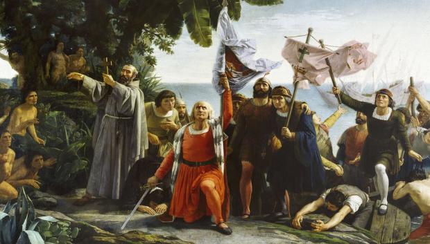 Óleo del pintor burgalés Dióscoro Teófilo de la Puebla titulado ‘Primer desembarco de Cristóbal Colón en América