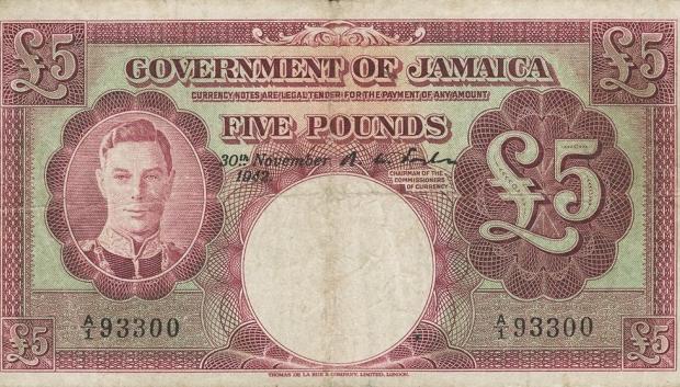 Billete de cinco libras jamaicanas