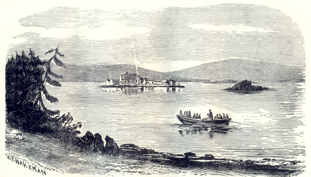 Peregrinación al Purgatorio de San Patricio en la Isla de los Santos en Lough Derg. Grabado de William Frederick Wakeman