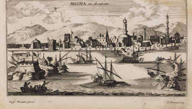 La ciudad portuaria de Mocha en Yemen, 1692