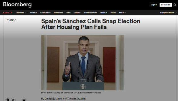 Artículo en Bloomberg sobre la convocatoria de elecciones en España