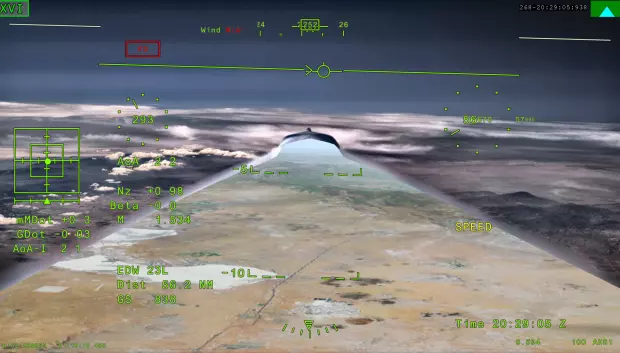 Una captura de pantalla del sistema de visión externa a bordo del avión experimental supersónico silencioso X-59 de la NASA