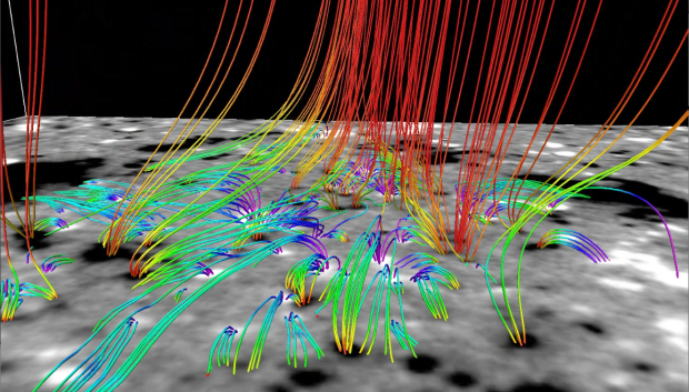 Líneas del campo magnético del Sol tranquilo, derivadas de una simulación magnetofriccional a partir de observaciones del satélite japonés Hinode