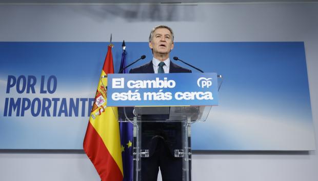 Alberto Núñez Feijóo, este lunes en la sede del PP
