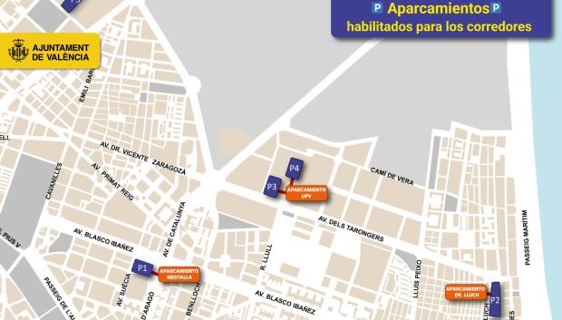 Imagen de la zona de aparcamientos habilitada para los corredores