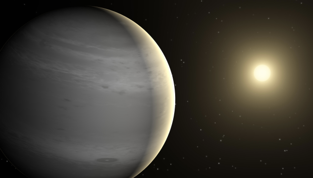 Concepto artístico de un exoplaneta envuelto en helio