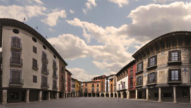 Otra perspectiva de la singular Plaza Mayor de Graus