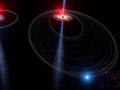 Gráfico que muestra la órbita de las estrellas alrededor de un agujero negro supermasivo antes, a la izquierda y después, a la derecha, de una "patada" gravitacional