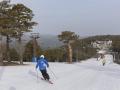 Varios esquiadores en la pista de El Bosque en la estación de esquí de Navacerrada