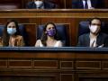 Ione Belarra, Irene Montero y Alberto Garzón en sus escaños