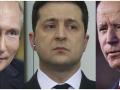 El presidente ruso, Vladimir Putin; el ucraniano, Volodímir Zelenski; y el estadounidense, Joe Biden