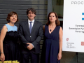 La presidenta de Occitania, Carole Delga, de Cataluña, Puigdemont, y de Baleares, Francine Armengol en una reunión de la Eurorregión Pirineos-Mediterráneo en 2018