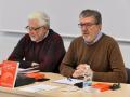 Juan Martínez, autor del estudio ‘La evolución de la inversión educativa entre 2009 y 2018. 10 años de retroceso en España’, junto al secretario general de FECCOO, Francisco García