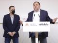 Oriol Junqueras y Arnaldo Otegi, en la rueda de prensa celebrada este viernes