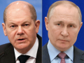 El canciller alemán, Olaf Scholz, y el presidente ruso Vladimir Putin