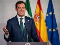 El presidente de la Junta de Andalucía, Juanma Moreno, comparece para informar de la convocatoria de elecciones para el 19 de junio de 2022