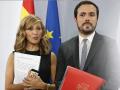 Yolanda Díaz y Alberto Garzón, tras la rueda de prensa del Consejo de Ministros