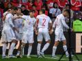 Los jugadores de España, en la celebración del gol de Sarabia a Suiza