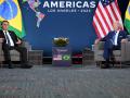 US President Joe Biden (R) and Brazilian President Jair Bolsonaro attend a bilateral meeting at the 9th Summit of the Americas in Los Angeles, California, June 9, 2022. (Photo by Jim WATSON / AFP)