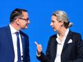 Tino Chrupalla (L) and Alternative for Germany (AfD) deputy chairwoman Alice Weidel