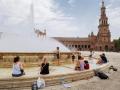 La Plaza de España de Sevilla, durante una de las últimas olas de calor