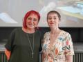 La escritoras Elia Barceló y Elena Medel en la presentación de la Feria del Libro de Fráncfort 2022