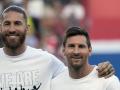 Sergio Ramos y Messi en la presentación como jugadores del PSG, en verano de 2021