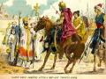San Lupo detiene a Atila ante Troyes (451). Litografía en color de E. Crété sobre una ilustración de H. Grobet, Histoire de France, París, Émile Guérin, 1902.