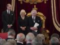 King Charles III is accompanied by the Queen Consort and Prince William during his proclamation ceremony as Monarch of the United Kingdom
