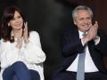 Argentina's President Alberto Fernandez, Vice President Cristina Fernandez during an event celebrating the 38th anniversary of democracy's return to the country in Buenos Aires, Argentina, Friday, Dec. 10, 2021.
