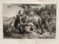 Grabado de 1885 en el que Pocahontas rescata a John Smith de la muerte