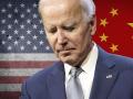 Fotomontaje de Joe Biden con la bandera de EE.UU. y China
