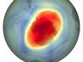 Mapa que muestra el tamaño y la forma del agujero de ozono sobre el Polo Sur el 5 de octubre de 2022, cuando alcanzó su extensión máxima en un solo día del año